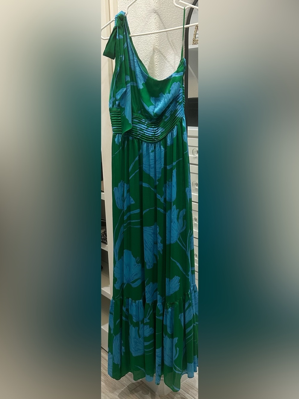 Sugarlips One-Shoulder Green and Blue Floral Maxi Dress NWT Medium - Picture 6 of 8